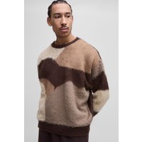 Kastiger Oversize Pullover mit abstraktem Print - Braun - M, Braun von boohooman
