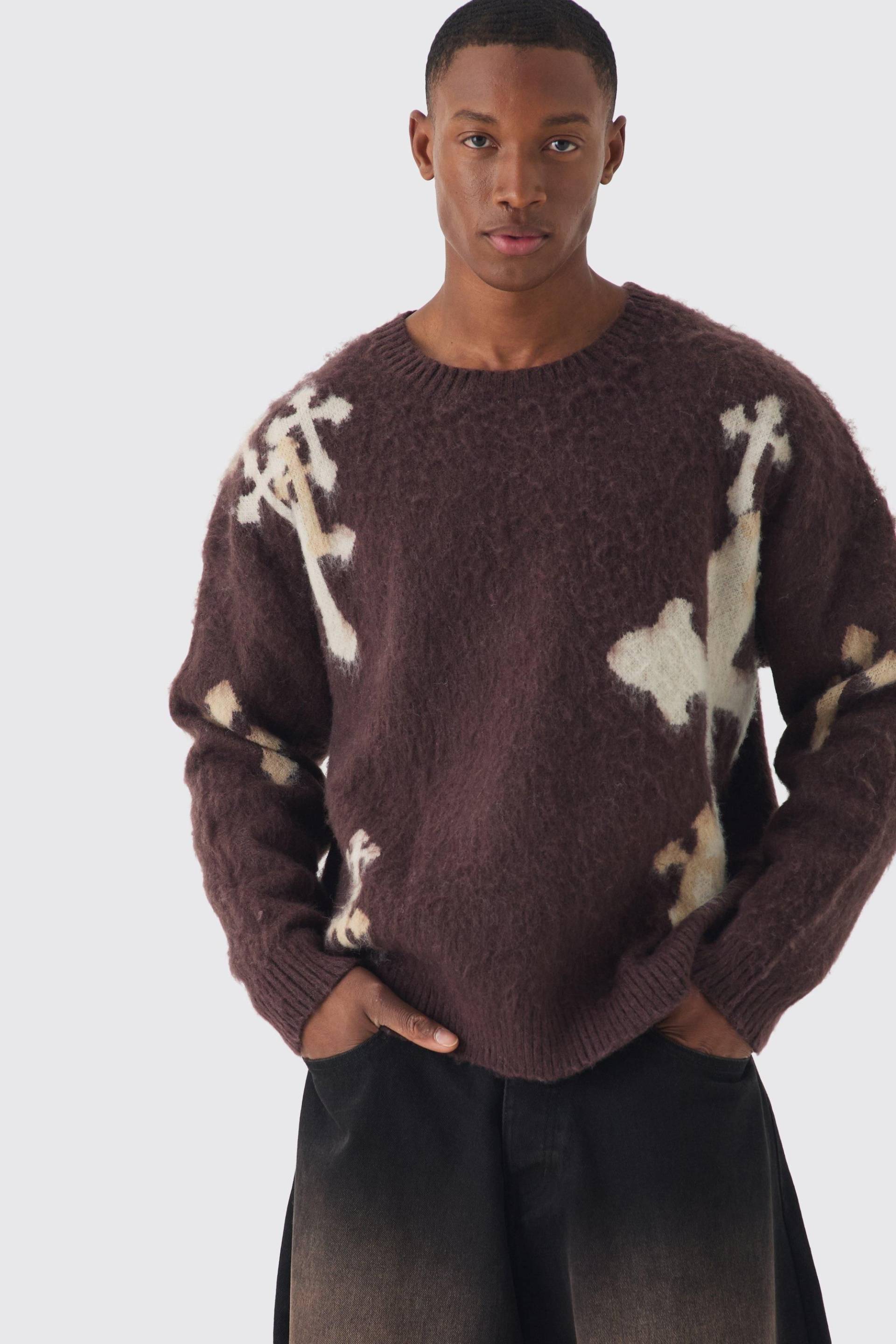 Kastiger Oversize Strickpullover - Braun - XS, Braun Kastiger Oversize Strickpullover - Braun - XS, Braun von boohooman