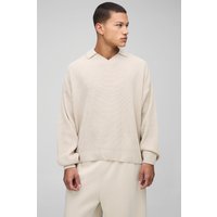 Kastiger Oversize Strickpullover mit Kragen-Detail - Grau - XL, Grau von boohooman