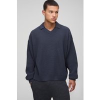 Kastiger Oversize Strickpullover mit Kragen-Detail - Grau - XS, Grau von boohooman
