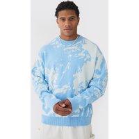 Kastiger Oversize Strickpullover mit Renaissance-Print - Blau - XL, Blau von boohooman