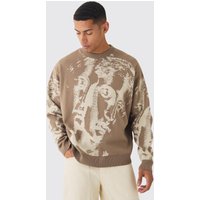 Kastiger Oversize Strickpullover mit Renaissance-Print von boohooman