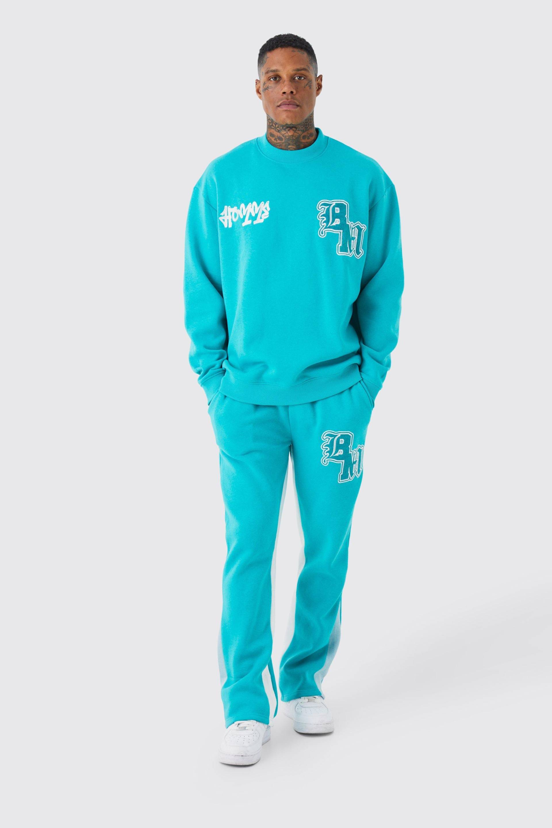 Kastiger Oversize Sweatshirt-Trainingsanzug - Petrol - M, Petrol Kastiger Oversize Sweatshirt-Trainingsanzug - Petrol - M, Petrol von boohooman