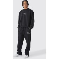 Kastiger Oversize Sweatshirt-Trainingsanzug mit geteiltem Saum - Schwarz - S, Schwarz von boohooman