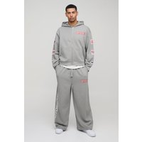 Kastiger Oversize Trainingsanzug mit Moto-Aufnäher und Reißverschluss - Grau - XL, Grau von boohooman