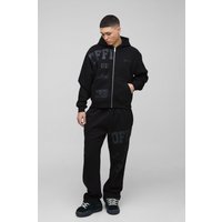 Kastiger Oversize Trainingsanzug mit Official Print und Reißverschluss von boohooman