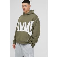 Kastiger Oversize Twill-Hoodie mit Kontrast-Naht - Khaki - S, Khaki von boohooman