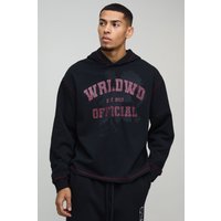 Kastiger Oversize Worldwide Hoodie mit rohem Saum - Schwarz - M, Schwarz von boohooman