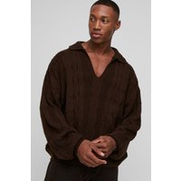 Kastiger Oversize Zopfmuster-Pullover - Braun - L, Braun von boohooman