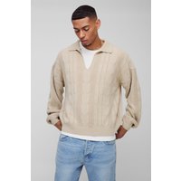 Kastiger Oversize Zopfmuster-Pullover - Grau - XS, Grau Kastiger Oversize Zopfmuster-Pullover - Grau - XS, Grau von boohooman