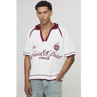 Kastiger Raglan Italia Strick-Poloshirt mit V-Ausschnitt von boohooman