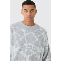 Kastiger Strickpullover mit abstraktem Print - Grau - XL, Grau von boohooman