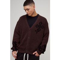 Kastiger flauschiger Strick-Cardigan mit Kreuzen von boohooman