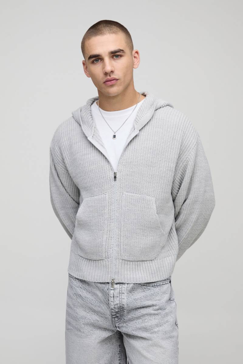 Kastiger gerippter Hoodie - Grau - XS, Grau Kastiger gerippter Hoodie - Grau - XS, Grau von boohooman