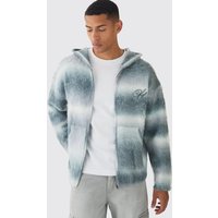 Kastiger gestreifter Oversize Strick-Hoodie mit Reißverschluss von boohooman