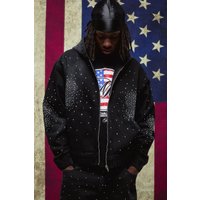 Kastiger schwarzer Denim-Hoodie von boohooman