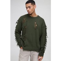 Kastiger strukturierter Oversize Pullover - Khaki - M, Khaki von boohooman