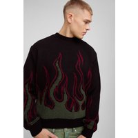 Kastiger strukturierter Oversize Pullover mit Flammen-Print von boohooman