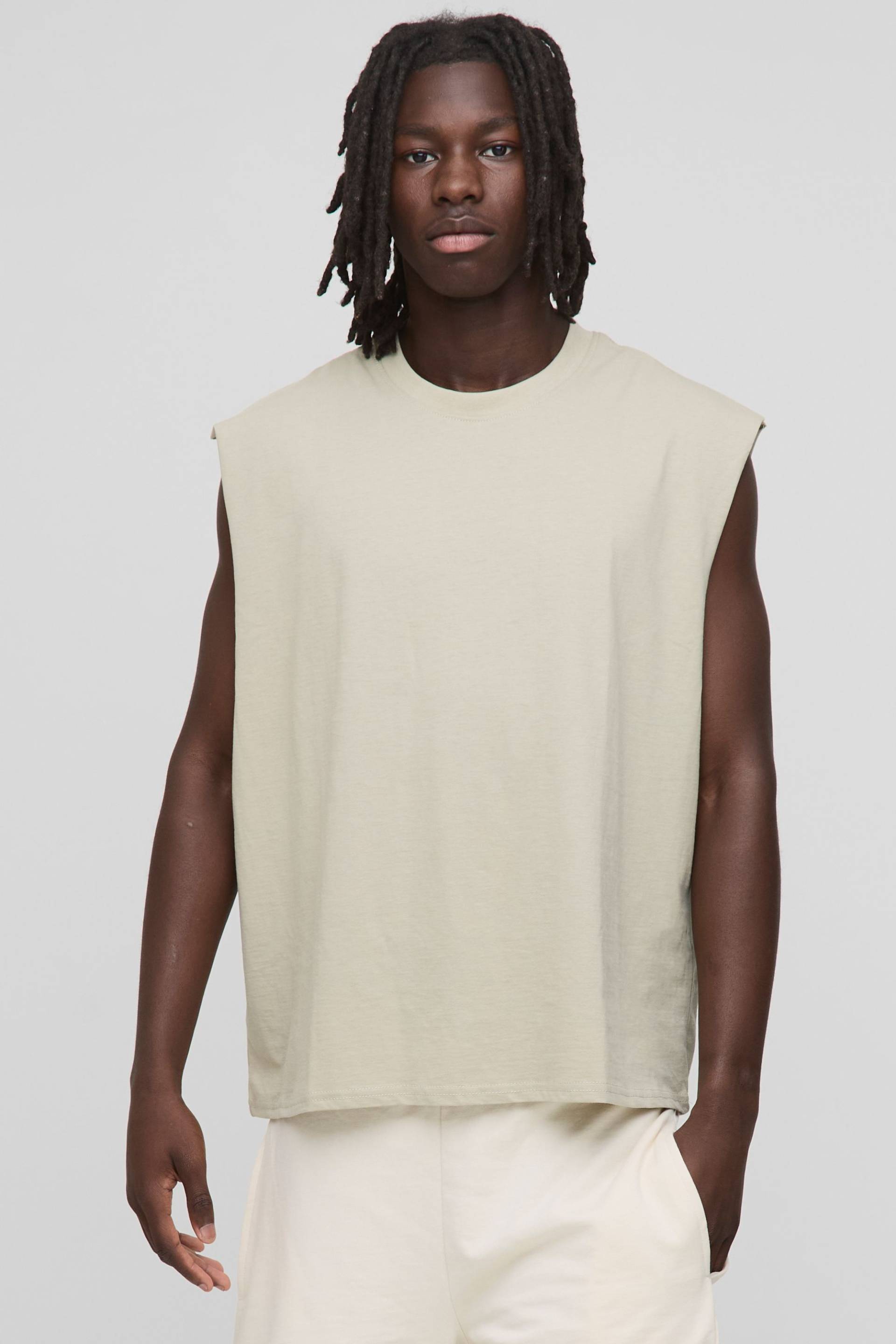 Kastiges Basic Oversize vesttop - light khaki - M, light khaki von boohooman