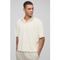 Kastiges Frottee-Poloshirt mit Kontrast-Kragen und V-Ausschnitt von boohooman