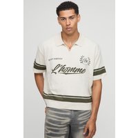Kastiges Homme Oversize Moto Jacquard Poloshirt - Ecru - XS, Ecru Kastiges Homme Oversize Moto Jacquard Poloshirt - Ecru - XS, Ecru von boohooman