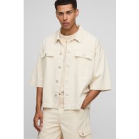 Kastiges Jeanshemd mit 3/4 Ärmeln von boohooman