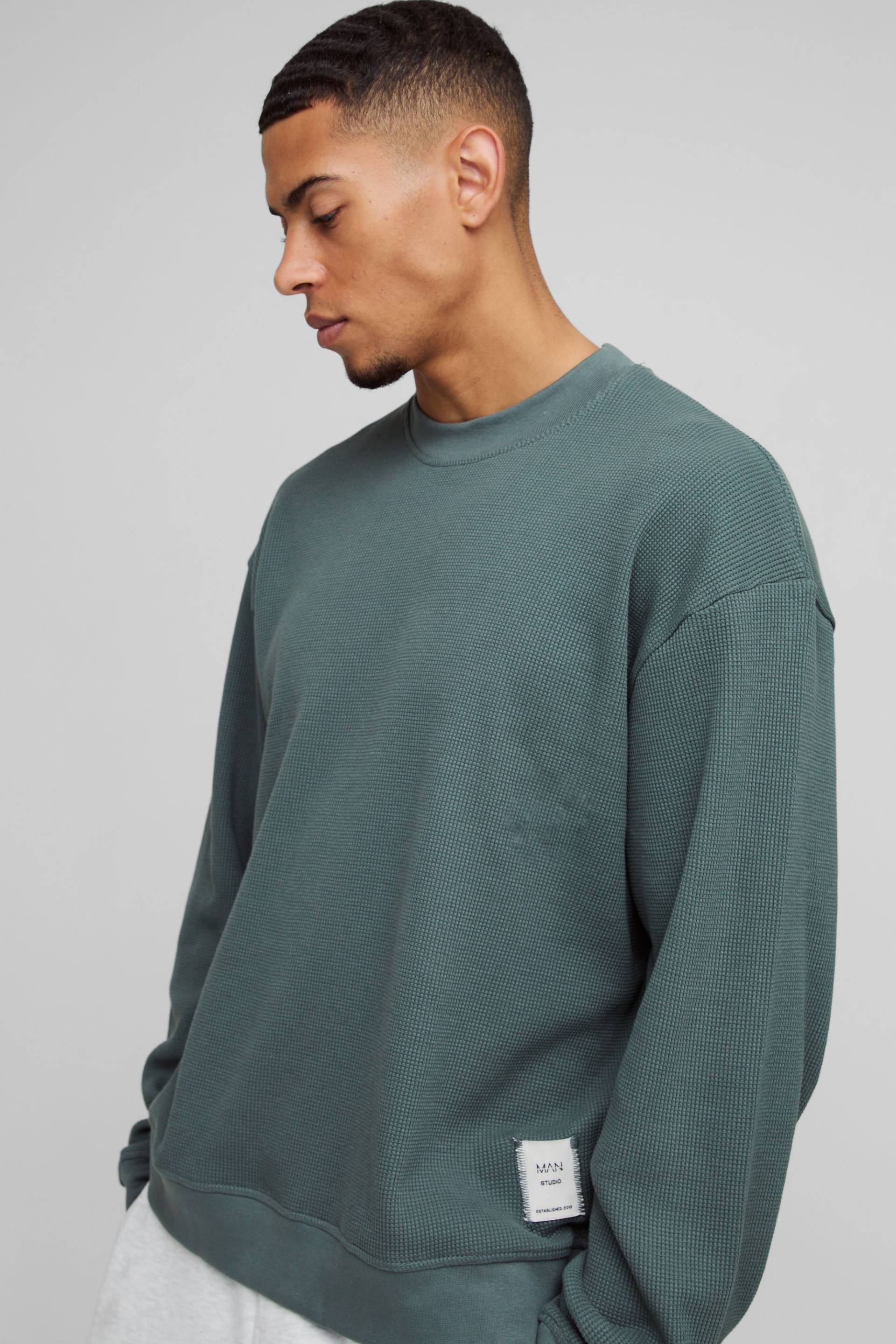 Kastiges Man Sweatshirt in Waffeloptik von boohooman