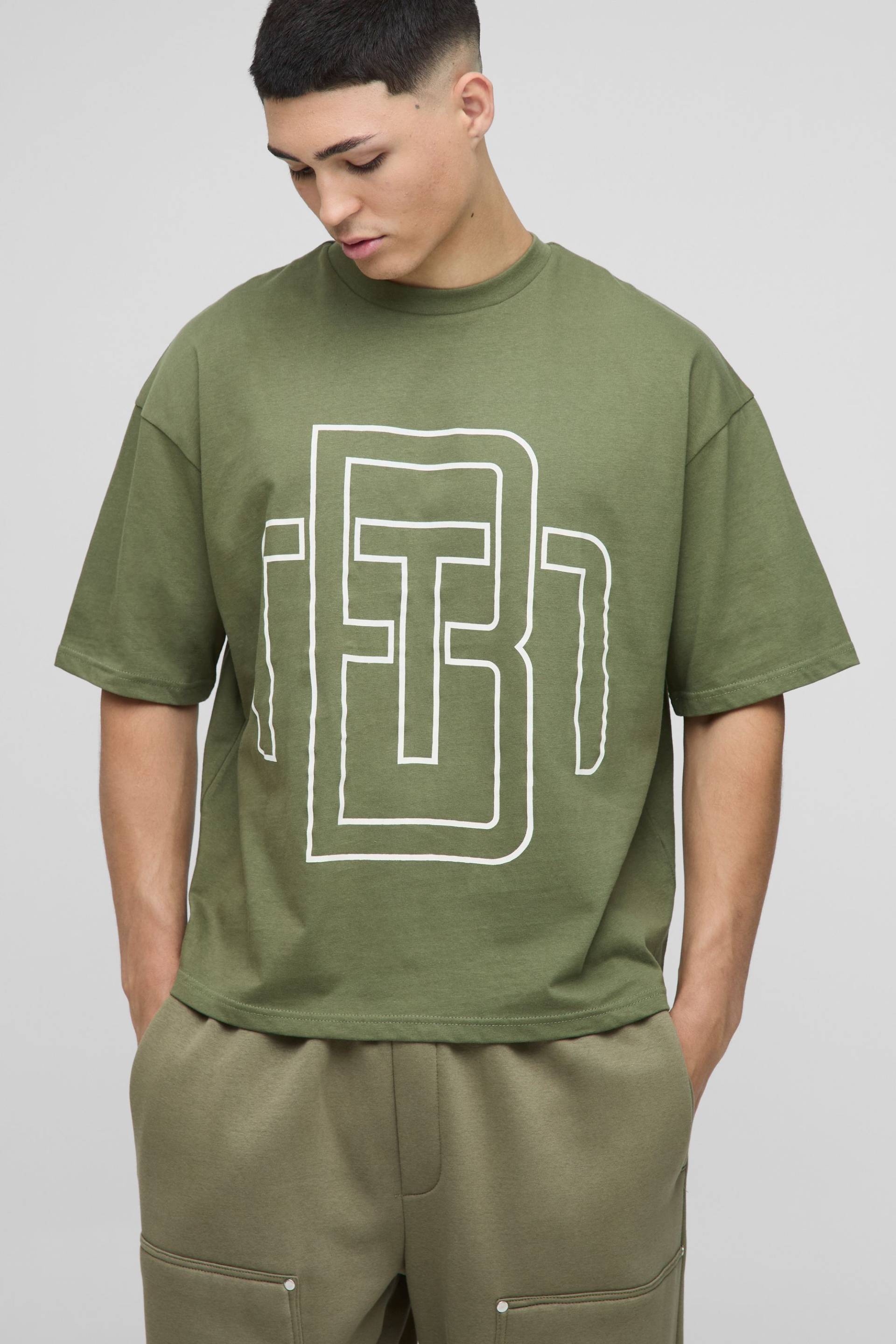 Kastiges Oversize BM T-Shirt - Khaki - L, Khaki von boohooman