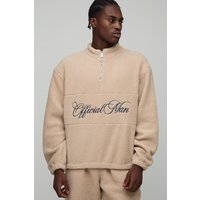 Kastiges Oversize Borg-Sweatshirt mit Slogan und Reißverschluss - Beige - XL, Beige von boohooman