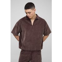 Kastiges Oversize Cord Poloshirt mit Acid-Waschung - Braun - XS, Braun Kastiges Oversize Cord Poloshirt mit Acid-Waschung - Braun - XS, Braun von boohooman