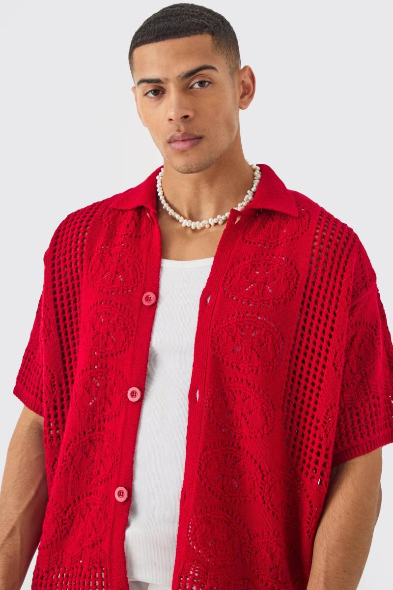 Kastiges Oversize Hemd in Rot mit Naht-Detail - M, Rot von boohooman