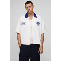 Kastiges Oversize Hemd mit Moto-Aufnäher - Ecru - L, Ecru Kastiges Oversize Hemd mit Moto-Aufnäher - Ecru - L, Ecru von boohooman