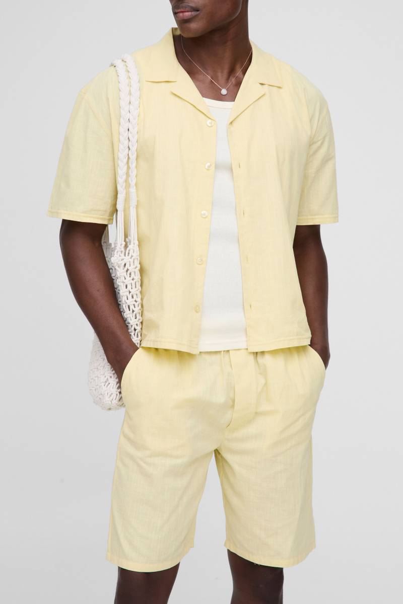 Kastiges Oversize Hemd & Shorts in Leinenoptik - Gelb - M, Gelb von boohooman