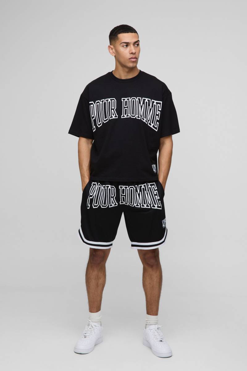 Kastiges Oversize Homme Basketball-Shorts-Set - Schwarz - XS, Schwarz von boohooman