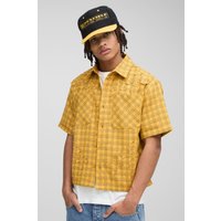 Kastiges Oversize Karohemd mit Kreuz-Applikation und doppelten Taschen - Gelb - XS, Gelb von boohooman