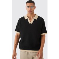 Kastiges Oversize Kontrast Strick-Poloshirt von boohooman