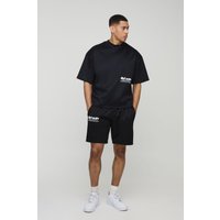 Kastiges Oversize Limited Edition T-Shirt und Shorts - Schwarz - XL, Schwarz von boohooman