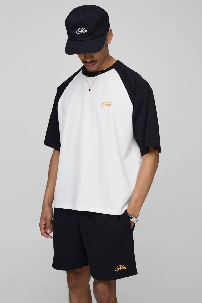 Kastiges Oversize Man Raglan T-Shirt & Shorts - Schwarz - XS, Schwarz von boohooman