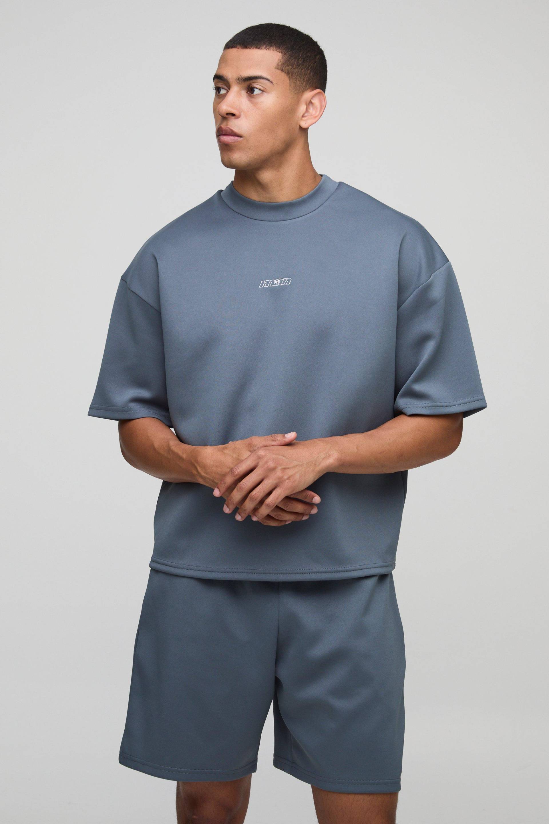Kastiges Oversize Man Scuba T-Shirt & Shorts - Blau - XS, Blau von boohooman
