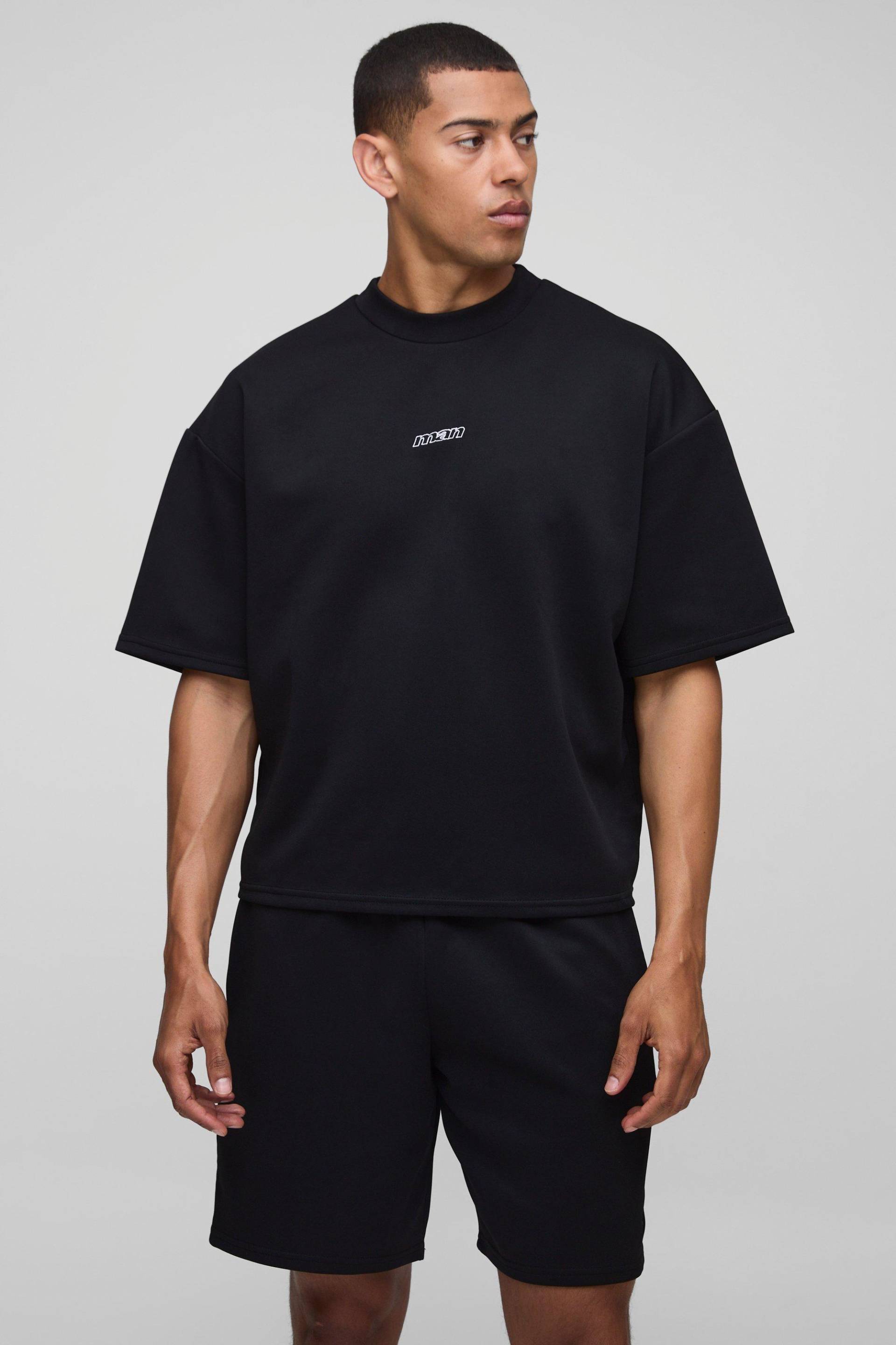 Kastiges Oversize Man Scuba T-Shirt & Shorts - Schwarz - M, Schwarz von boohooman