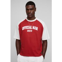 Kastiges Oversize Official Kontrast Raglan T-Shirt - Rot - M, Rot von boohooman
