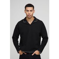 Kastiges Oversize Polo-Sweatshirt - Schwarz - XS, Schwarz Kastiges Oversize Polo-Sweatshirt - Schwarz - XS, Schwarz von boohooman