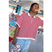 Kastiges Oversize Poloshirt mit Streifen - Rot - M, Rot von boohooman