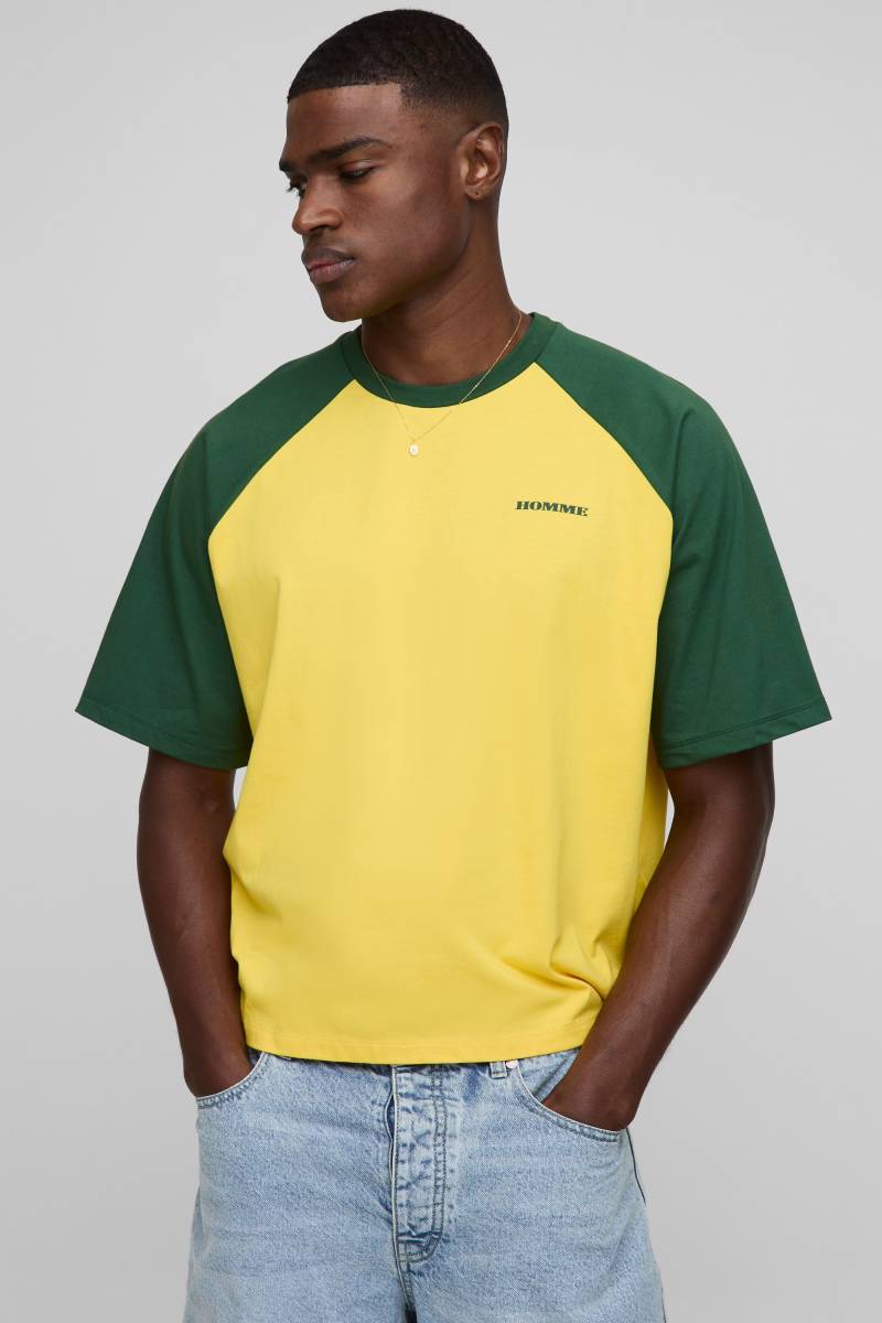 Kastiges Oversize Raglan T-Shirt - Gelb - XS, Gelb von boohooman