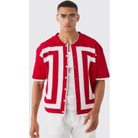 Kastiges Oversize Strick-Hemd - Rot - XS, Rot von boohooman