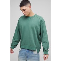 Kastiges Oversize Sweatshirt mit Naht-Waschung - Grün - XS, Grün Kastiges Oversize Sweatshirt mit Naht-Waschung - Grün - XS, Grün von boohooman