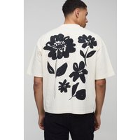 Kastiges Oversize T-Shirt mit Blumenprint - Ecru - XS, Ecru von boohooman