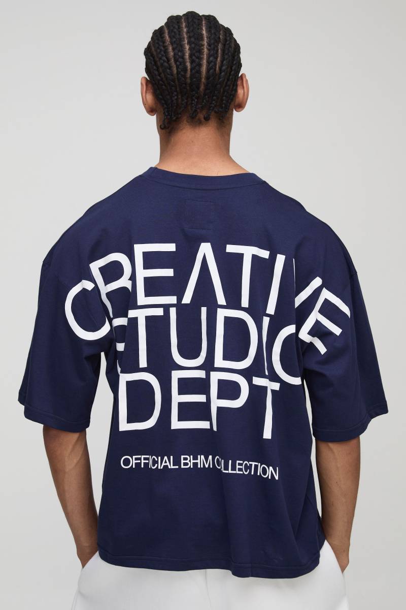 Kastiges Oversize T-Shirt mit Creative Studio Dept Print - Blau - S, Blau von boohooman
