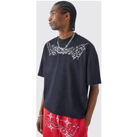 Kastiges Oversize T-Shirt mit Grunge Homme Print - Schwarz - XL, Schwarz von boohooman