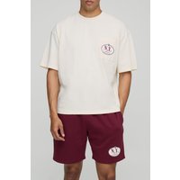 Kastiges Oversize T-Shirt mit Homme-Stickerei & Shorts - Burgund - L, Burgund Kastiges Oversize T-Shirt mit Homme-Stickerei & Shorts - Burgund - L, Burgund von boohooman